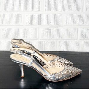 KATE SPADE Silver Leather Sling-back Short Heel